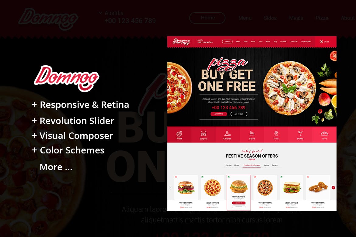 Domnoo - 披萨餐厅WordPress主题模板